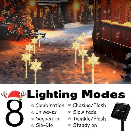 Snowflake Solar Christmas Pathway Lights, Set of 10 LED Outdoor Stake Lights, Waterproof Christmas Decorations for Garden, Yard, Lawn, Walkway, Patio Decor (10pcs Warm White)