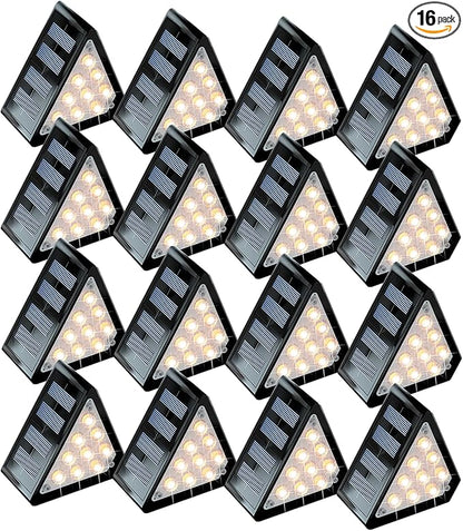 LED Solar Step Lights Outdoor, IP67 Waterproof, Auto On/Off, Solar Decoration Lights Perfect Fit for Stair Corners - Decor & Safety Lighting for Deck, Yard, Patio, Porch (16 Pack)