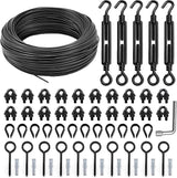 String Light Hanging Kit Outdoor, Full Black String Light Wire Hanging Kit Includ 100FT PVC Coated Steel Cable | Lumora