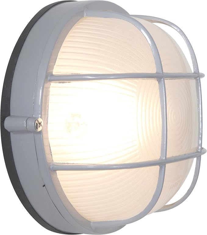 Nauticus - Round 7"dia Wet Location Bulkhead - Satin Finish - Frosted Glass Shade - Outdoor Wall Light | Lumora