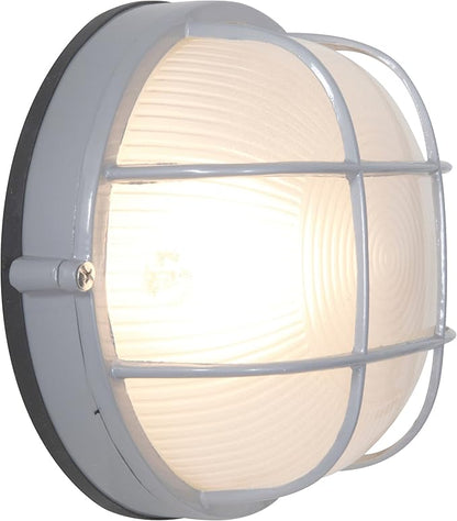 Nauticus - Round 7"dia Wet Location Bulkhead - Satin Finish - Frosted Glass Shade