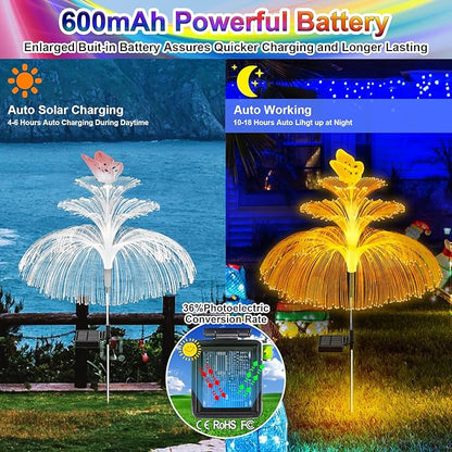 Solar Garden Lights 3 Pack New Upgraded Solar Lights Outdoor Waterproof 3 Layers 7 Color Changing Jellyfish Butterfly Decorations for Garden Yard Gifts for Women