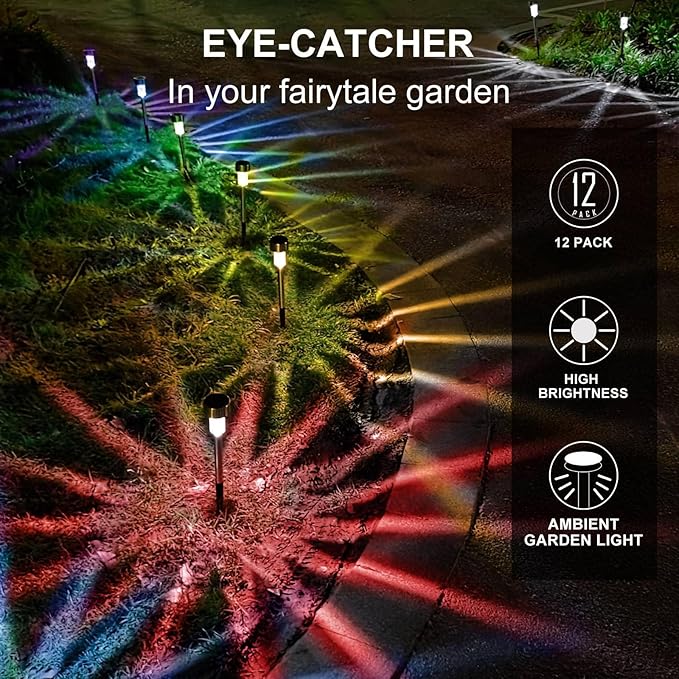 Solar Lights Outdoor Waterproof, Stainless Steel LED Landscape Lighting, Solar Garden Lights, Outdoor Valentines Day Decorations for Yard, Pathway, Walkway, Patio, Lawn - 16 Pack (Multicolor)