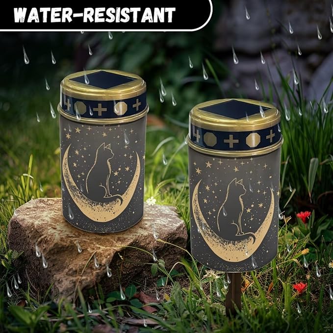 HUGS IDEA Moon Cat Solar Grave Lights Cemetery Decor Waterproof Solar-Powered Lanterns for Gardens, Patios & All | Lumora