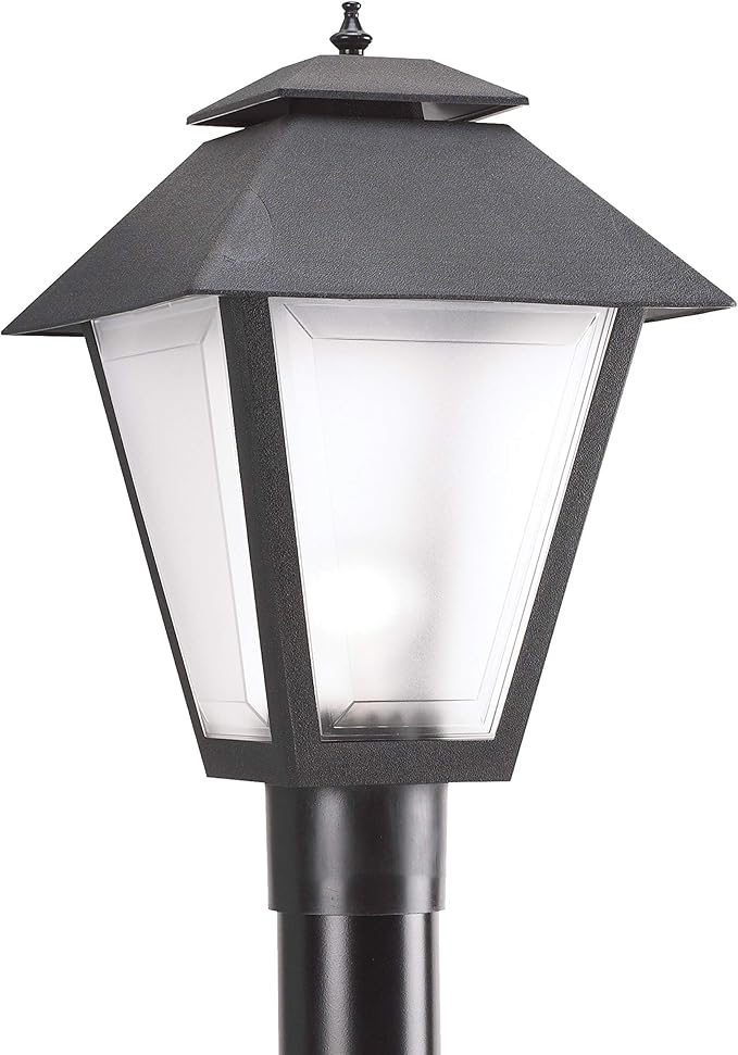 Generation Lighting 82065-12 Polycarbonate One-Light Outdoor Post Lantern Outside Lighting, Black Finish | Lumora