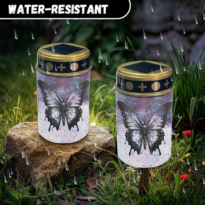 Black Butterfly Solar Pathway Lights Outdoor Waterproof Garden Lights Pretty Solar Stake Lights Galaxy Space Flameless Walkway Lights LED Solar Powered Fairy Lights for Outside
