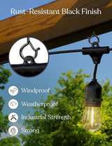 Brightech Bundle: 15 Hooks Ambience Pro Solar Powered Outdoor String Lights - Commercial Grade Patio Lights with 27 | Lumora
