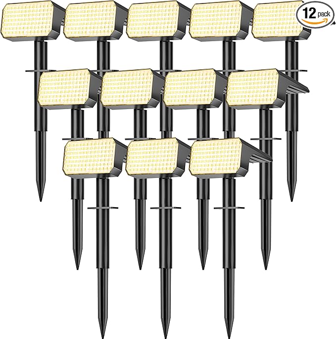 LANSOW 12 Pack Solar Spot Lights Outdoor Waterproof IP67, (90 LED/4 Modes) Solar Landscape Spotlights, 2-in-1 Solar | Lumora