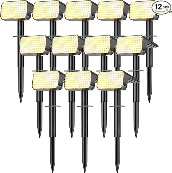 LANSOW 12 Pack Solar Spot Lights Outdoor Waterproof IP67, (90 LED/4 Modes) Solar Landscape Spotlights, 2-in-1 Solar | Lumora