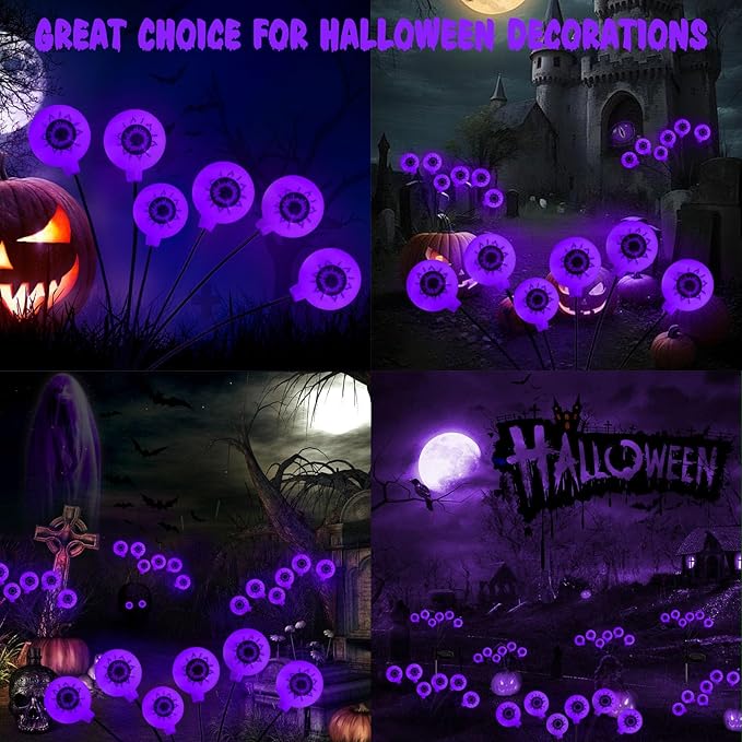 Halloween Solar Lights Outdoor Waterproof Solar Scary Eyeball Lights, 2 Pack Green Eyeball Swaying Firefly Lights, Solar Halloween Path Lights for Yard Garden Lawn Party Decor, Purple