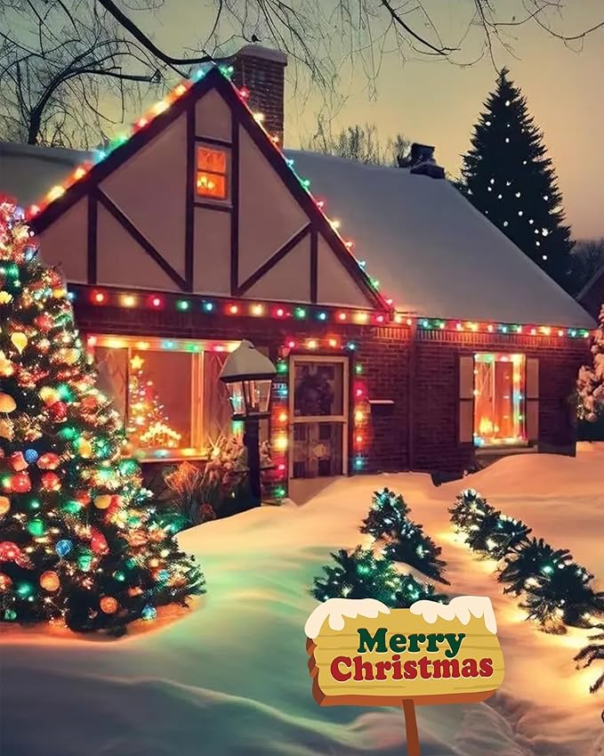 Christmas Lights Outdoor 25Ft C9 LED Vintage Christmas Lights with 27 LED Multicolor Ceramic Glass Bulbs(2 Spare), Connectable Plug in Xmas Light for Indoor Outside Home Patio Tree Holidays Decor