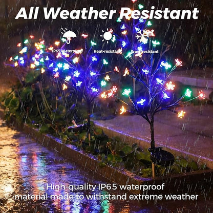 Solar Garden Lights Outdoor Garden Decor, 2 Pack Cherry Blossom Solar Flowers Outdoor Waterproof Fairy Solar Lights, Outside Yard Decorations for Patio Pathway Decor, Gardening Gifts for Women Mom