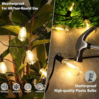 300FT Edison String Lights Outdoor Waterproof with 150+6 Extral LED Shatterproof ST38 Edison Bulbs 2200K for Outside Patio Pergola Backyard Bistro Lights, 3 x 100FT Connectable