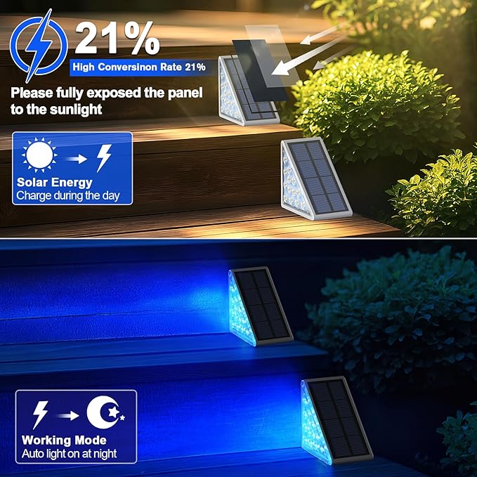 2 Pack Solar Stair Lights, Outdoor Step Lights with Waterproof IP67, Blue Color LED Solar Light for Outside Light | Lumora