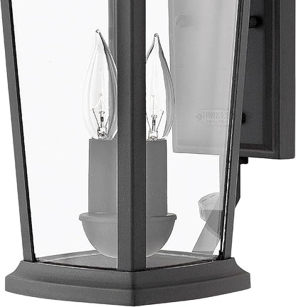 Hinkley Bromley Medium Wall Mount Lantern - Aluminum, 2-Light, Clear Glass, Bulbs Included - Museum Black Finish