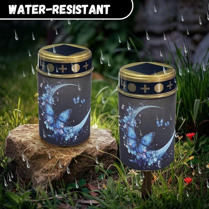 Butterfly Moon Floral Solar Garden Lights,Solar Decorative Lights,Waterproof Solar Outdoor Lights,Solar Stake Lights for Cemetery Grave Garden Patio Yard Lawn Decoration