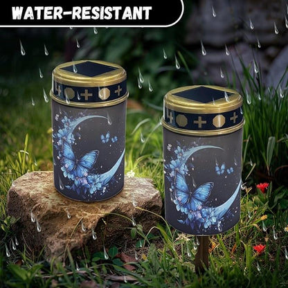 Butterfly Moon Floral Solar Garden Lights,Solar Decorative Lights,Waterproof Solar Outdoor Lights,Solar Stake Lights for Cemetery Grave Garden Patio Yard Lawn Decoration