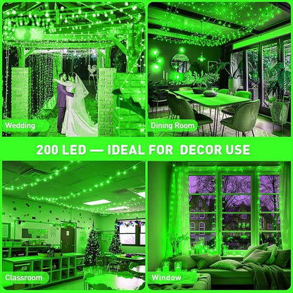 FULLBELL Christmas Decorations Green Christmas Lights, 66ft 200 LED Clear Wire for Christmas Tree Home Garden Indoor Outdoor Christmas Lights.