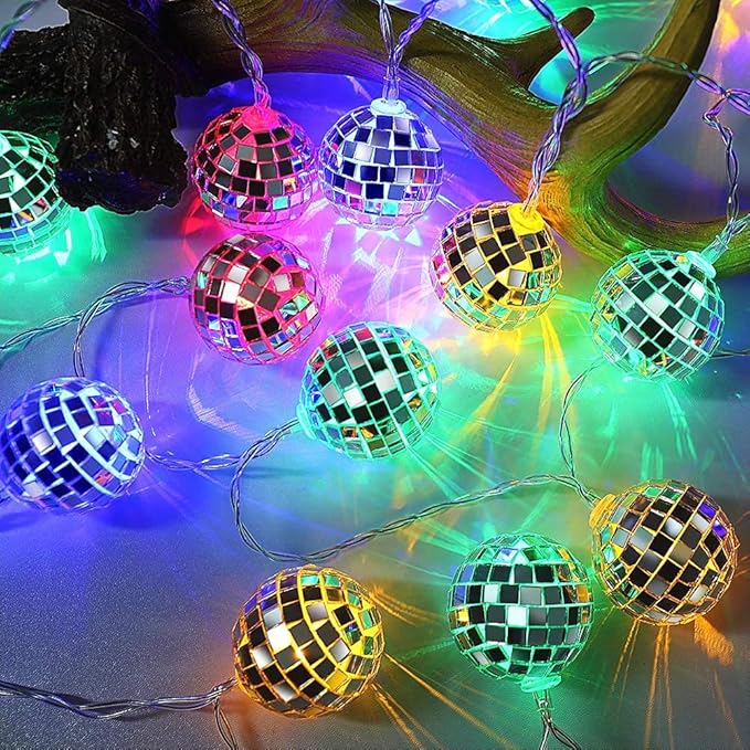 50 LED Disco Ball Mirror LED Party Light String Christmas Lanterns for Holiday Wall Window Tree Decorations Indoor Outdoor Patio Party Yard Garden Kids Bedroom Living Dorm (Multicolor)