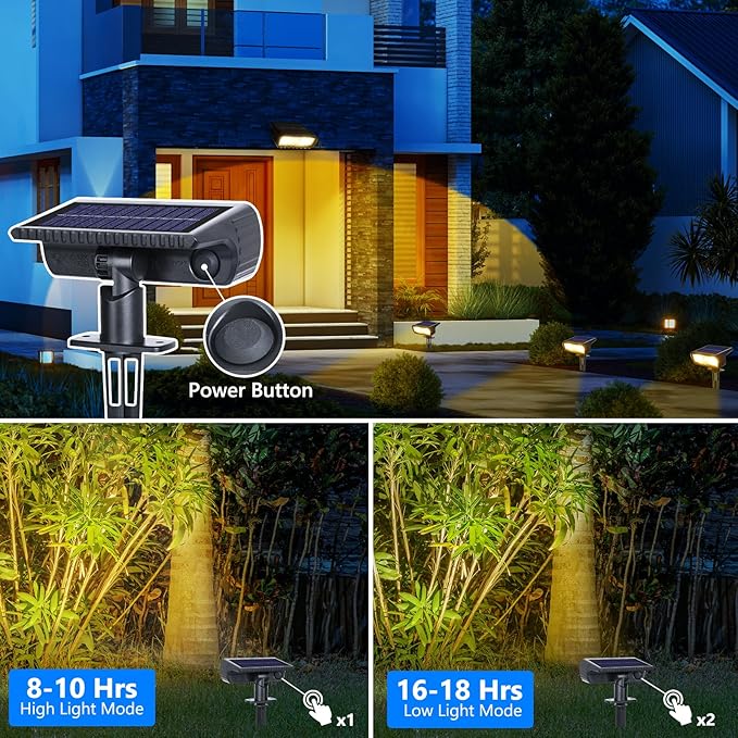 Toodour Solar Spot Lights Outdoor, 2 Pack Solar-Light Christmas Decor: Warm White, 2 Modes, Waterproof, Powered by | Lumora