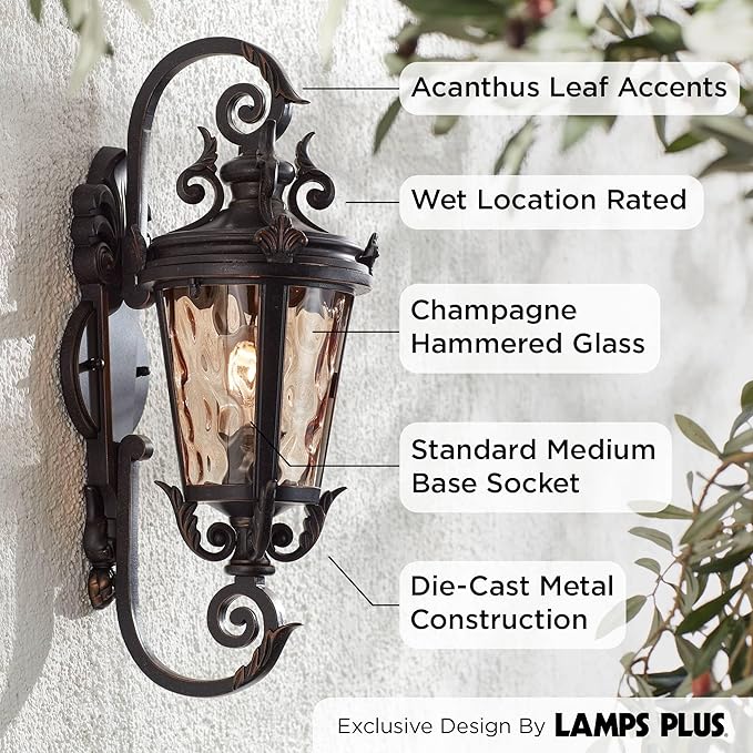 John Timberland Casa Marseille European Vintage Outdoor Wall Light Bronze French Vintage Sconce Fixture Decor for | Lumora
