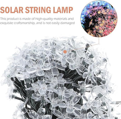 Lurrose Solar-Powered Cherry Blossom String Lamp LED Outdoor Flower-Shaped Decorative Lights with Modes for Garden Patio Wedding Party Festival