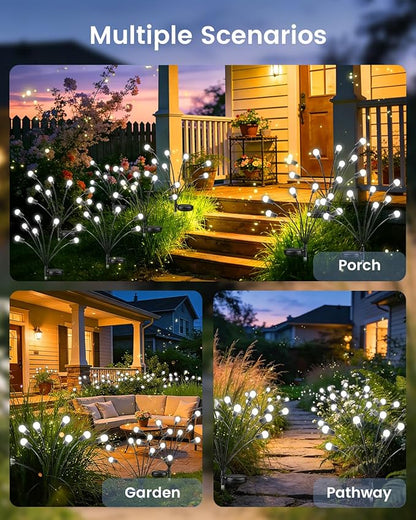 OZS 8 Pack Total 64 LED Solar Garden Lights Fairy Outdoor - Solar Firefly Lights Outdoor, Sway by Wind, Waterproof for Garden Patio Pathway Fairy Decoration (Cold White)