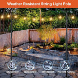 String Light Poles for Outside, 11FT Outdoor String Light Pole Heavy Duty Metal Lights Pole Stand with Flange Base | Lumora