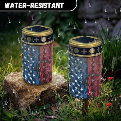 American Flag Solar Lights,Warm White Solar Pathway Lights Outdoor Waterproof Solar Garden Stake Lights Landscape Lighting for Yard Patio Flameless Stoplights,Wall Lights Auto On/Off