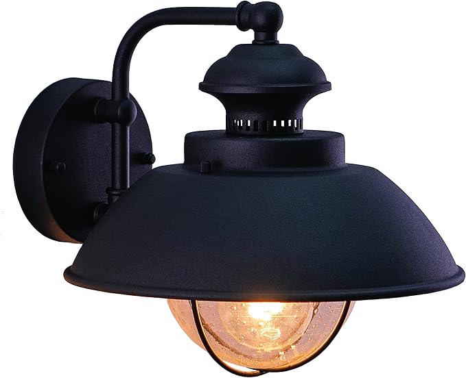 VAXCEL Harwich 10.25 in. H 1-Light Textured Black Coastal Outdoor Wall Sconce Made of Durable Steel, Clear Seeded Glass Shade, LED Compatible, Use for Exterior Porch Patio Front Door or Garage