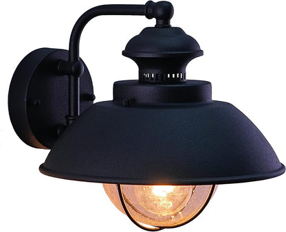 VAXCEL Harwich 10.25 in. H 1-Light Textured Black Coastal Outdoor Wall Sconce Made of Durable Steel, Clear Seeded Glass Shade, LED Compatible, Use for Exterior Porch Patio Front Door or Garage
