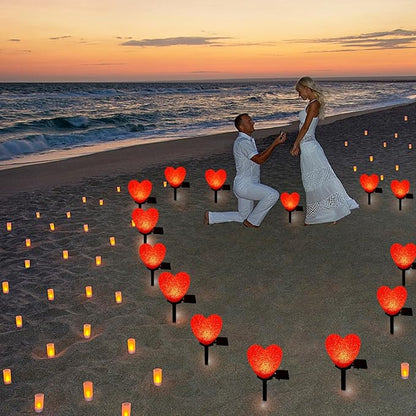 Valentines Day Solar Heart Lights Outdoor, 2Pcs Waterproof Solar Valentines Day Decorations Red Heart Nano-Lights Outside Valentine Lights for Yard Cemetery Grave Garden Walkway