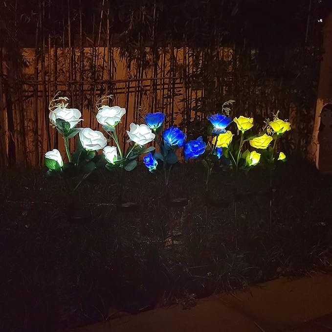 Solar Rose Garden Lights, 2 Pack Realistic Solar Flower Lights, Waterproof LED Decorative Stake Landscape Lights for Patio Pathway Grave Cemetery Outdoor Decor (White)
