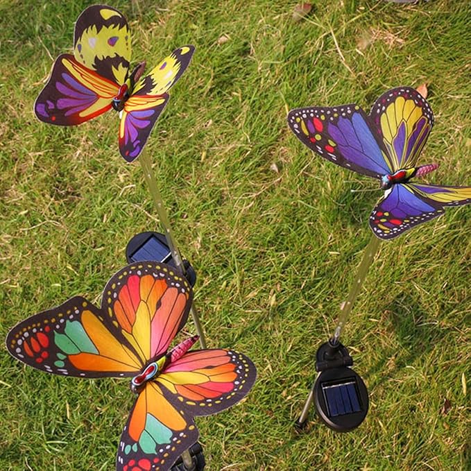 VICASKY 3pcs Solar Fiber Optic Color Changing Butterfly Garden Pathway Lights Outdoor Waterproof LED Lawn Solar Lamps for Yard and Patio Decor
