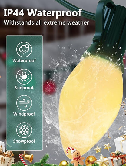 25FT C7 LED Christmas Lights Outdoor, Vintage Red and White Christmas String Lights with 27 Bulbs (2 Spare), UL Listed Waterproof Plug-in Patio Lights for Tree Yard Party Xmas Decoration