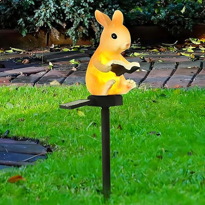 Garden Bunny Statue Solar Lights, Rabbit Outdoor Decor Stake Light, Egg Rabbit Figurines Decor for Patio Balcony Yard Lawn, Bunny Gardening Gift for Women, Mom, Grandma