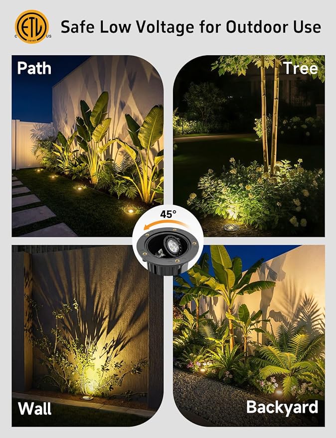 Gardenreet Outdoor Low Voltage Well Lights - Brass 12V LED Replaceable Bulb In-Ground Lighting, Low Voltage Grated | Lumora