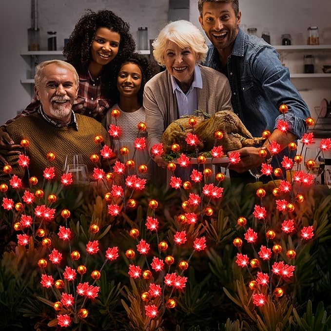 Solar Garden Path Lights for Fall Decorations,4PACK 80LED RED Maple Leaf Pumpkin Tree with Thanksgiving Party Gifts Decor,Maple Pumpkin Decor for Home,Thanksgiving Day Outdoor/Indoor Use