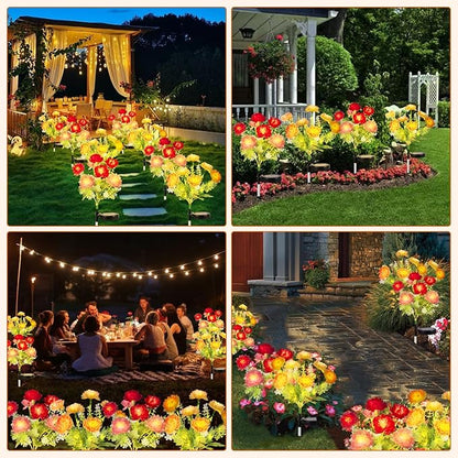Solar Flowers Lights, 4 Pack Solar Garden Lights with 28 Flowers, Waterproof Solar Artificial Flower Outdoor for Yard, Patio, Pathway, Festival, Wedding, Party, Garden Decor, Gift for Women/Mom