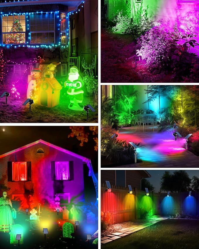 btfarm Solar Lights Outdoor Waterproof IP65-2 Pack LED Color Changing Spot Light 7 Lighting Color RGB Powered | Lumora