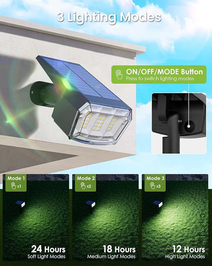GIGALUMI Solar Spot Lights Outdoor Waterproof 6 Pack Cool White IP65, 63 LED 3 Lighting Modes Spotlights for Yard | Lumora