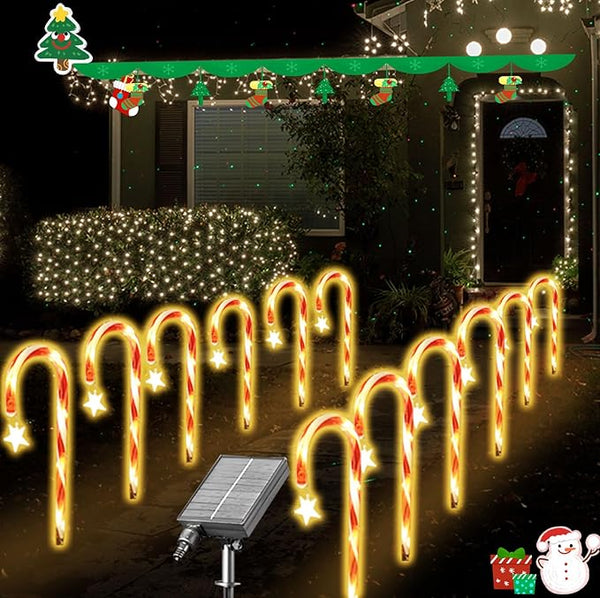 12 Packs Christmas Candy Cane Lights Outdoor Solar Powered Christmas Pathway Lights with Stars Waterproof for Yard | Lumora