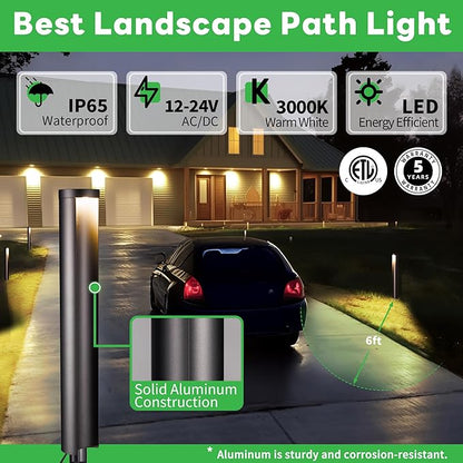 Low Voltage Pathway Lights, LED Landscape Path Lights, Outdoor Waterproof IP65, Wired Black Aluminum, 5W 200LM for Walkway Sidewalk 4 Pack