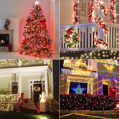 WATERGLIDE C6 Valentines Lights, 100 LED 33ft Faceted Fairy Lights Green Wire Christmas String Lights with Safe Adaptor, 8 Lighting Mode, Waterproof for Indoor Outdoor Patio Party Decor, White & Red
