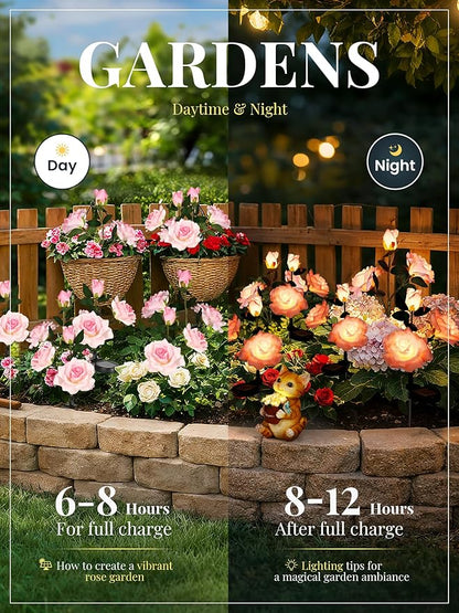 GIGALUMI Solar Lights Outdoor for Garden Decor, 3 Pack Solar Flower Lights Waterproof, 2 Lighting Modes 9 Rose Flowers for Pathway,Yard, Patio Decoration, Gardening Gifts for Women (Pink)