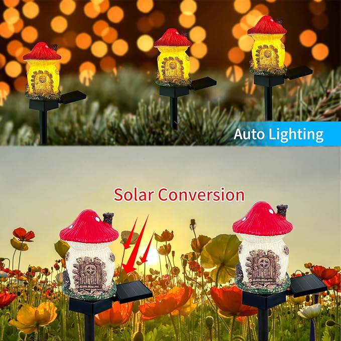 Mushroom Solar Lights Outdoor, Waterproof Fairy Houses Lights Mushroom Garden Decor Decorative Solar Powered Garden | Lumora