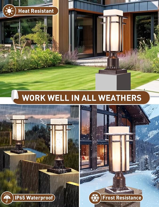 Oil Rubbed Bronze Outdoor Post Lights,Waterproof Pole Mount Light Fixture with Pier Mount Adapter(with 3-Inch Pier | Lumora