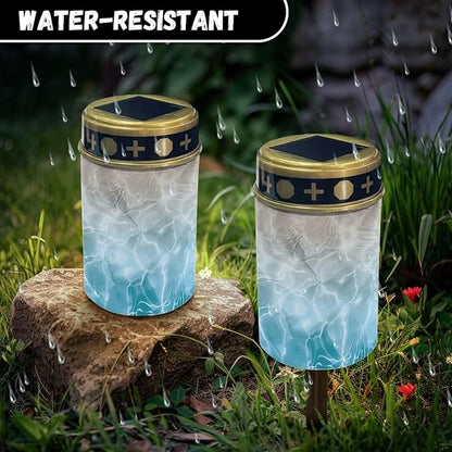 ZOUTAIRONG Blue Marble Solar Light for Cemetery Grave 2 Pack Solar Garden Lights Solar Memorial Lights for Graves Solar Pathway Lights Outdoor Cemetery Solar Lights for Grave Solar Lights