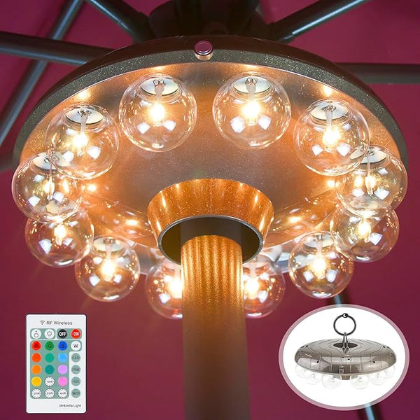 LUXSWAY Umbrella Lights Battery Operated,12 Color Changing Outdoor Patio Umbrella Light for Pole with 80Ft | Lumora