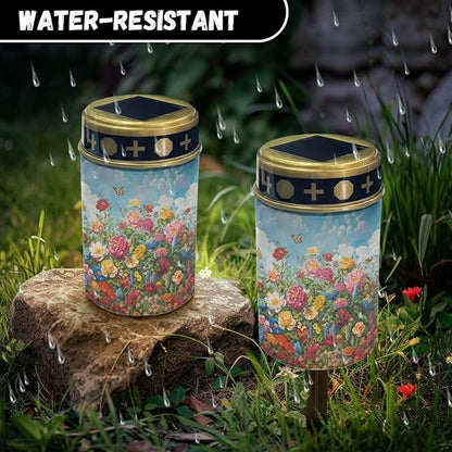 Wildflower Solar Outdoor Lights Decoration Removable Easy to Install Cemetery Decorative Lights Memorial Garden Decor Suitable for Garden Courtyard Patio Lawn Outdoor Decoration